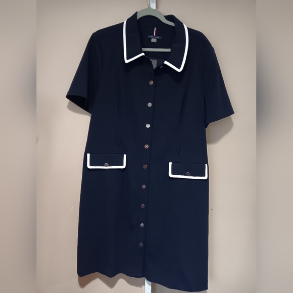 Tommy Hilfiger Women's (Size 18) Navy Scuba-Crepe Contrast Trim Shirtdress (NWT) - Picture 1 of 13